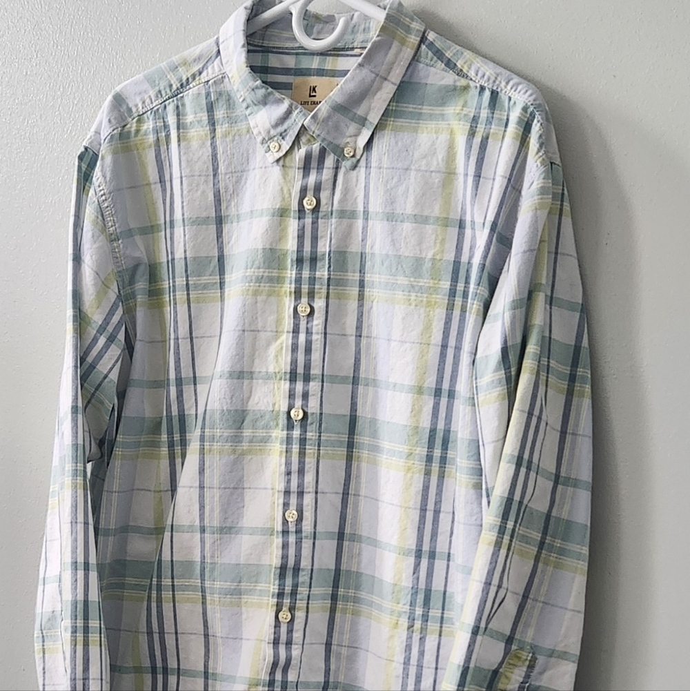 Life Khaki Size XXL Men's Casual Plaid Button-Down Shirt 100% Cotton Long Sleeve